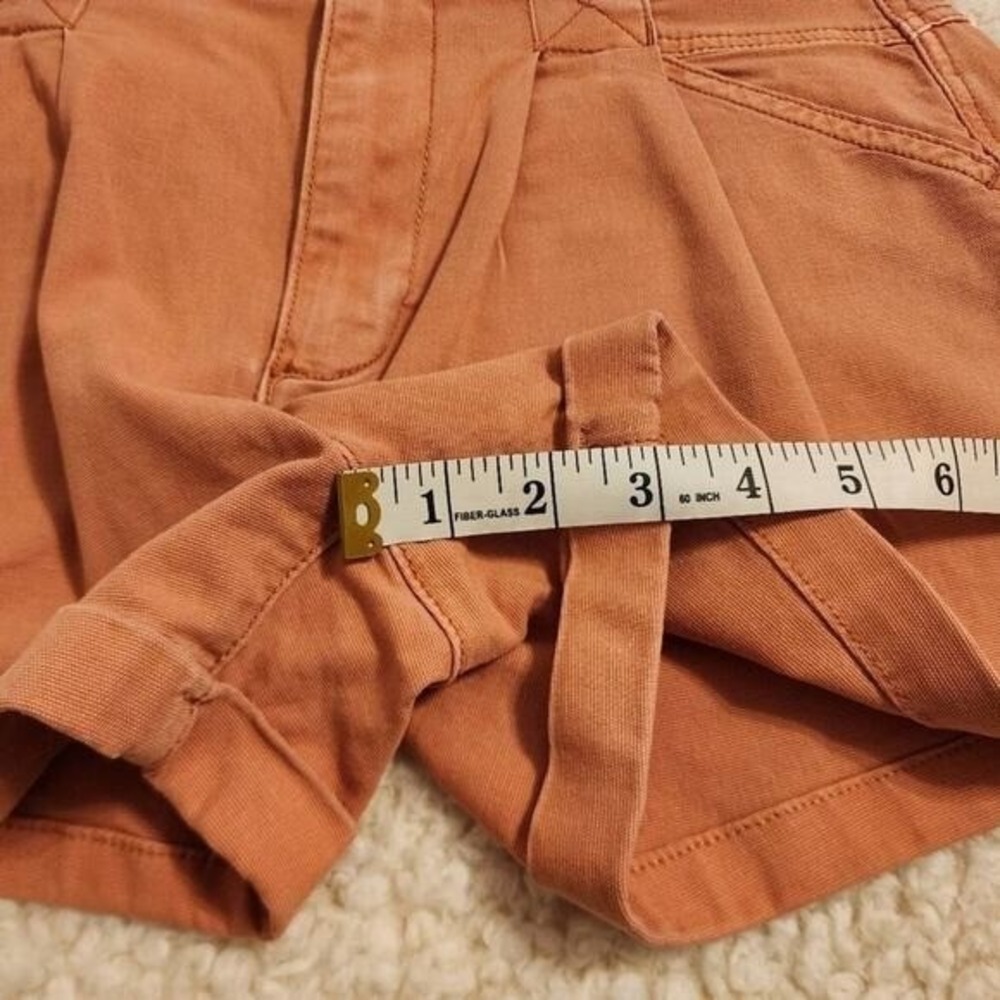 Anthropologie x Pilcro High‎ Waist Pleated Shorts, Orange Rolled Cuff Pockets - Picture 6 of 11